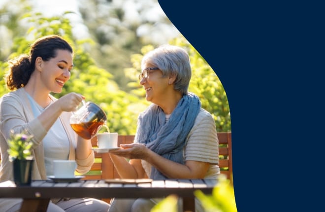 caregiver serving tea